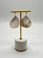 White Mother of Pearl White Diamonds Halo 14K Yellow Gold Statement Earrings