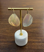 White Mother of Pearl White Diamonds Halo 14K Yellow Gold Statement Earrings