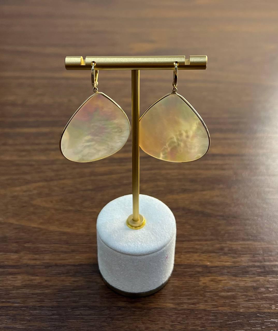 White Mother of Pearl White Diamonds Halo 14K Yellow Gold Statement Earrings