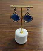 Round Ocean Blue Larimar 14K Yellow Gold Statement Unique Earrings