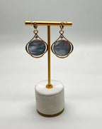Round Ocean Blue Larimar 14K Yellow Gold Statement Unique Earrings