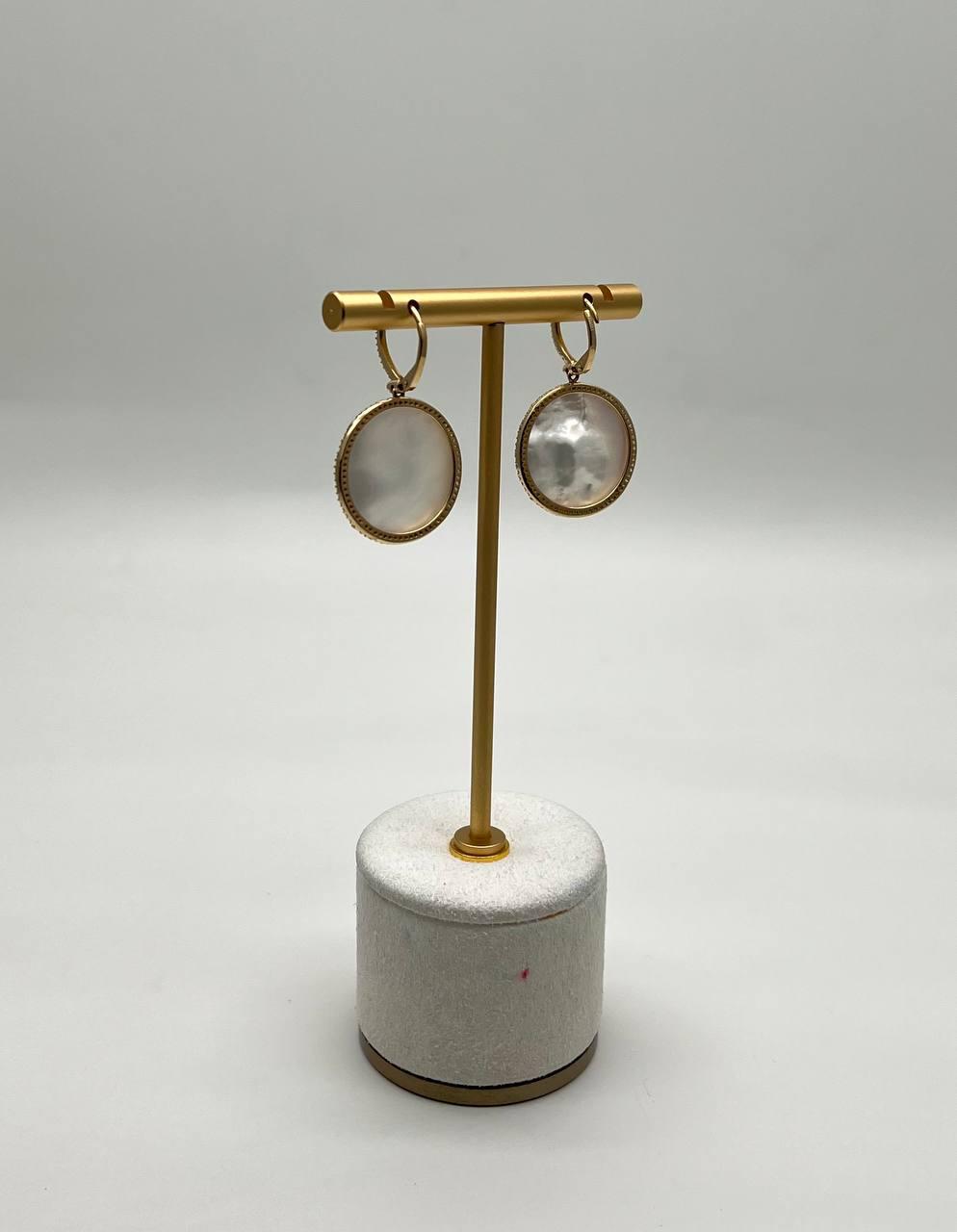 Round Shape Faceted White Mother of Pearl 14K Yellow Gold Diamond Halo Ring