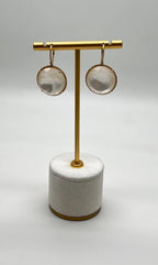 Round Shape Faceted White Mother of Pearl 14K Yellow Gold Diamond Halo Ring