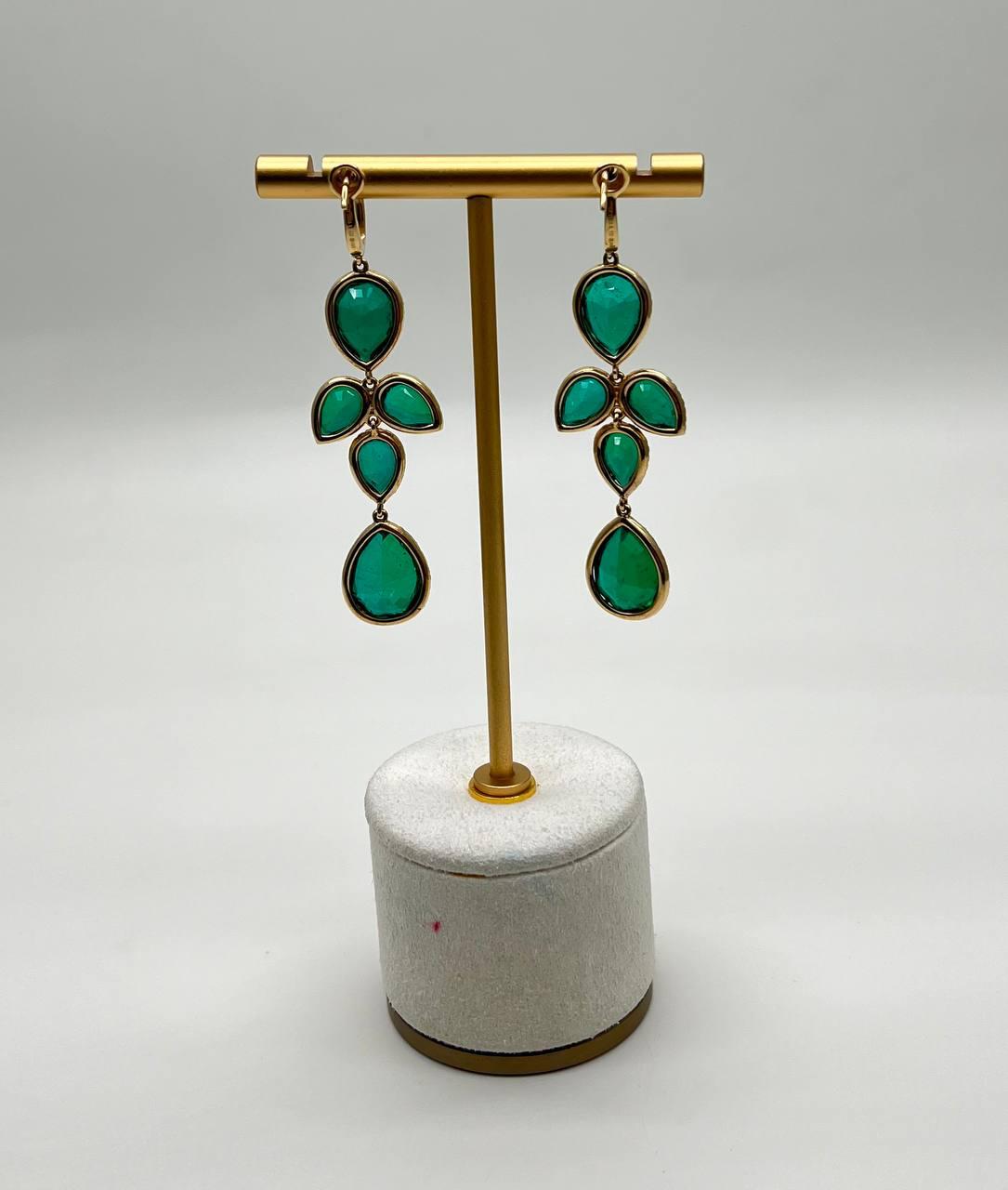 Green Emerald Diamond Halo 14K Yellow Gold Drop Statement Dangling Earrings