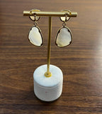 White Mother of Pearl White Diamonds Halo 14K Yellow Gold Statement Earrings