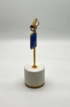 Rectangle Faceted Cabochon Blue Sapphire Diamond Halo 14K Gold Dangling Earrings