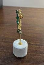 Dark Green Agate Brown Champagne Diamond Pave 14K Gold Statement Drop Earrings