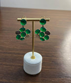 Dark Green Agate Brown Champagne Diamond Pave 14K Gold Statement Drop Earrings