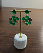 Dark Green Agate Brown Champagne Diamond Pave 14K Gold Statement Drop Earrings