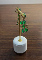 Dark Green Agate Brown Champagne Diamond Pave 14K Gold Statement Drop Earrings
