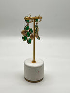 Dark Green Agate Brown Champagne Diamond Pave 14K Gold Statement Drop Earrings