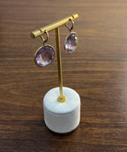 Violet Pink Amethyst Diamonds Halo Set 14K Yellow Gold Drop Unique Earrings