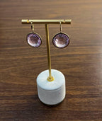 Violet Pink Amethyst Diamonds Halo Set 14K Yellow Gold Drop Unique Earrings