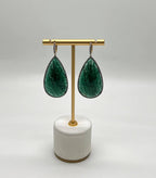 Pear Shape Green Aventurine Brown Diamond Halo 14K Yellow Gold Dangle Earrings