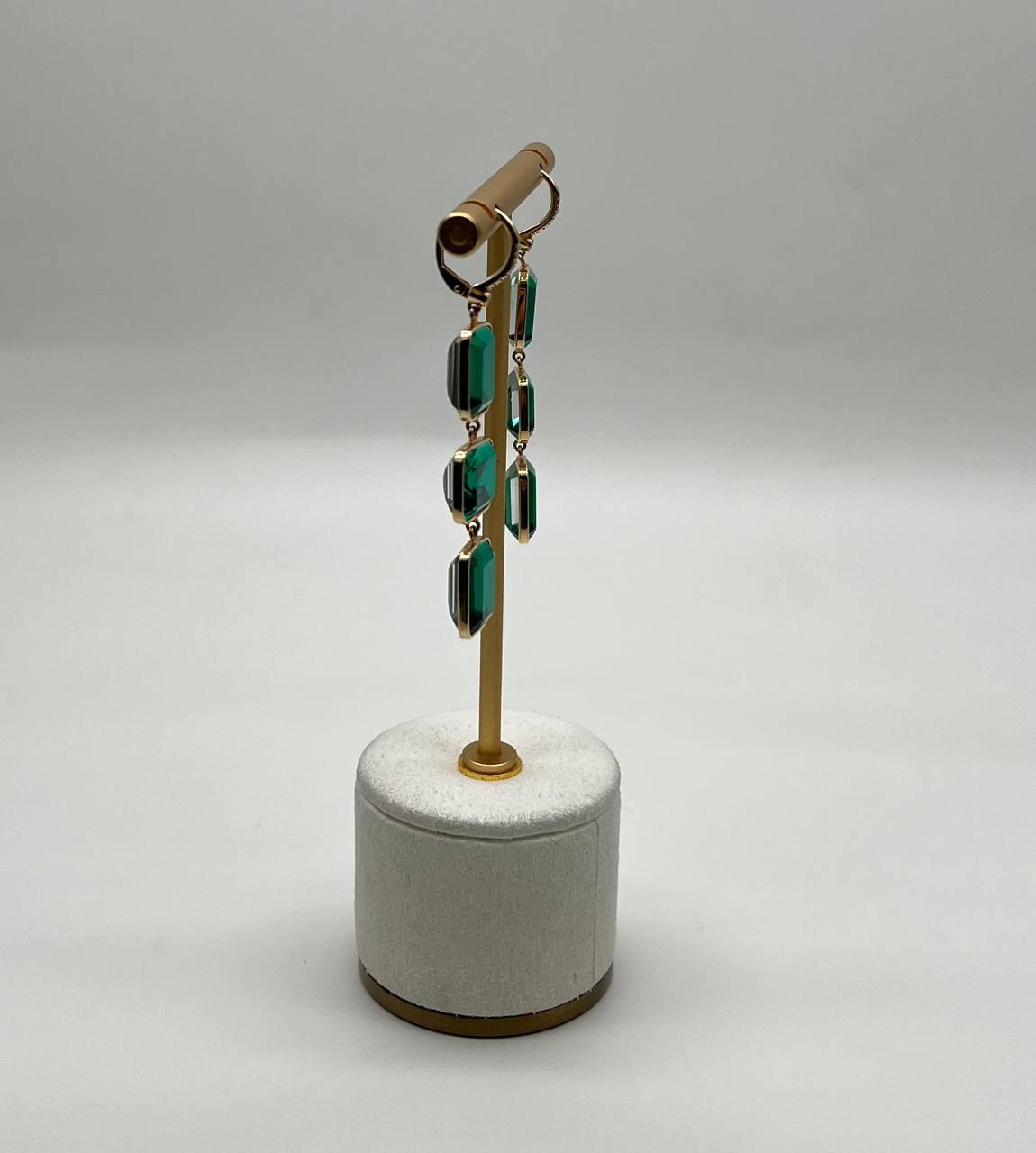 Square Green Emerald Doublet 14K Yellow Gold Drop Statement Dangling Earrings