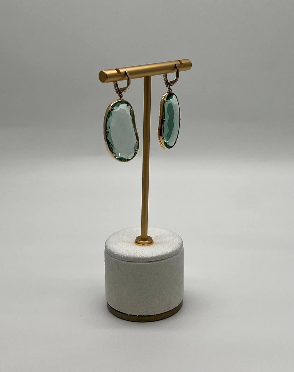 Free Shape Green Amethyst Prasiolite Diamonds Halo Gold Statement Drop Earrings