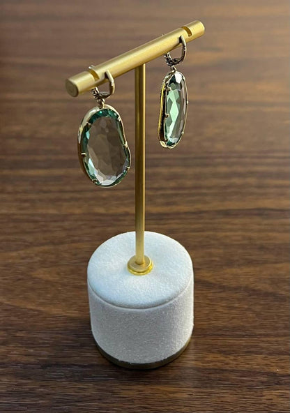 Free Shape Green Amethyst Prasiolite Diamonds Halo Gold Statement Drop Earrings