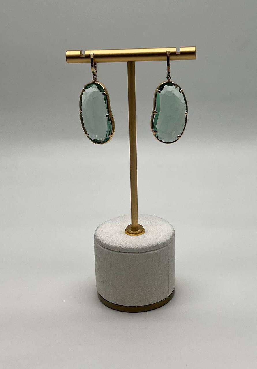 Free Shape Green Amethyst Prasiolite Diamonds Halo Gold Statement Drop Earrings