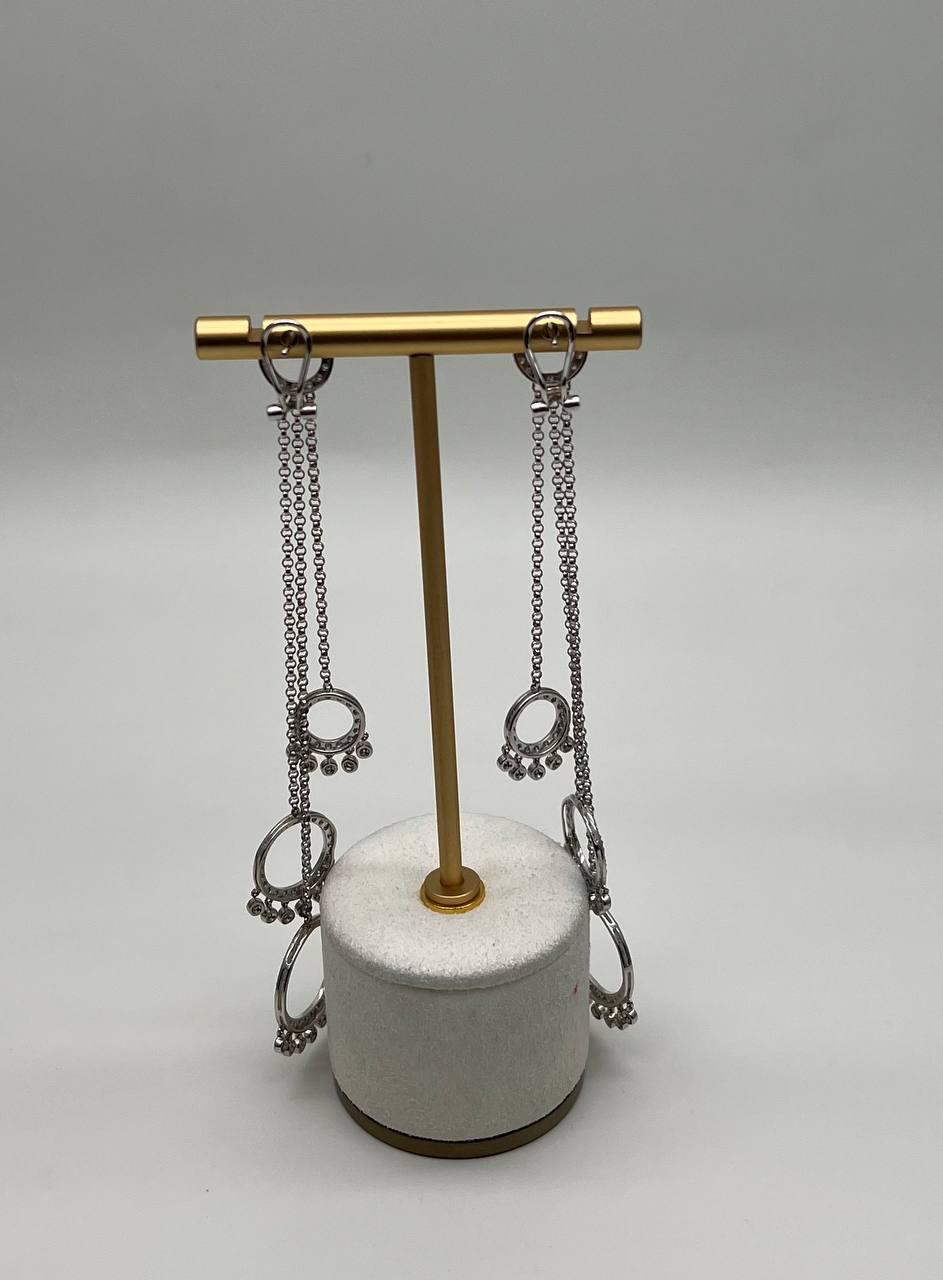 Diamond Circle Chandelier Drop Chain 14K White Gold Statement Drop Earrings