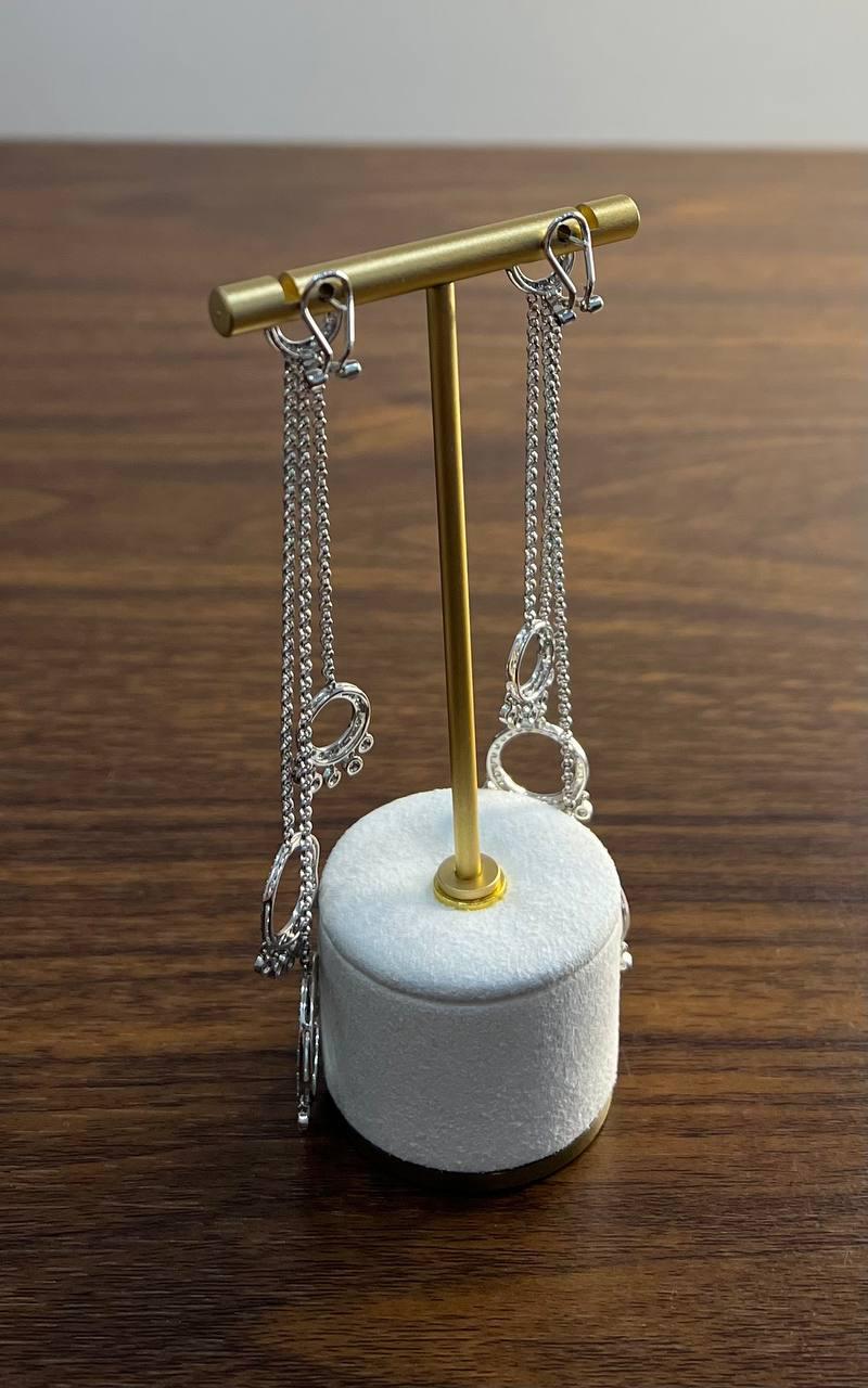 Diamond Circle Chandelier Drop Chain 14K White Gold Statement Drop Earrings