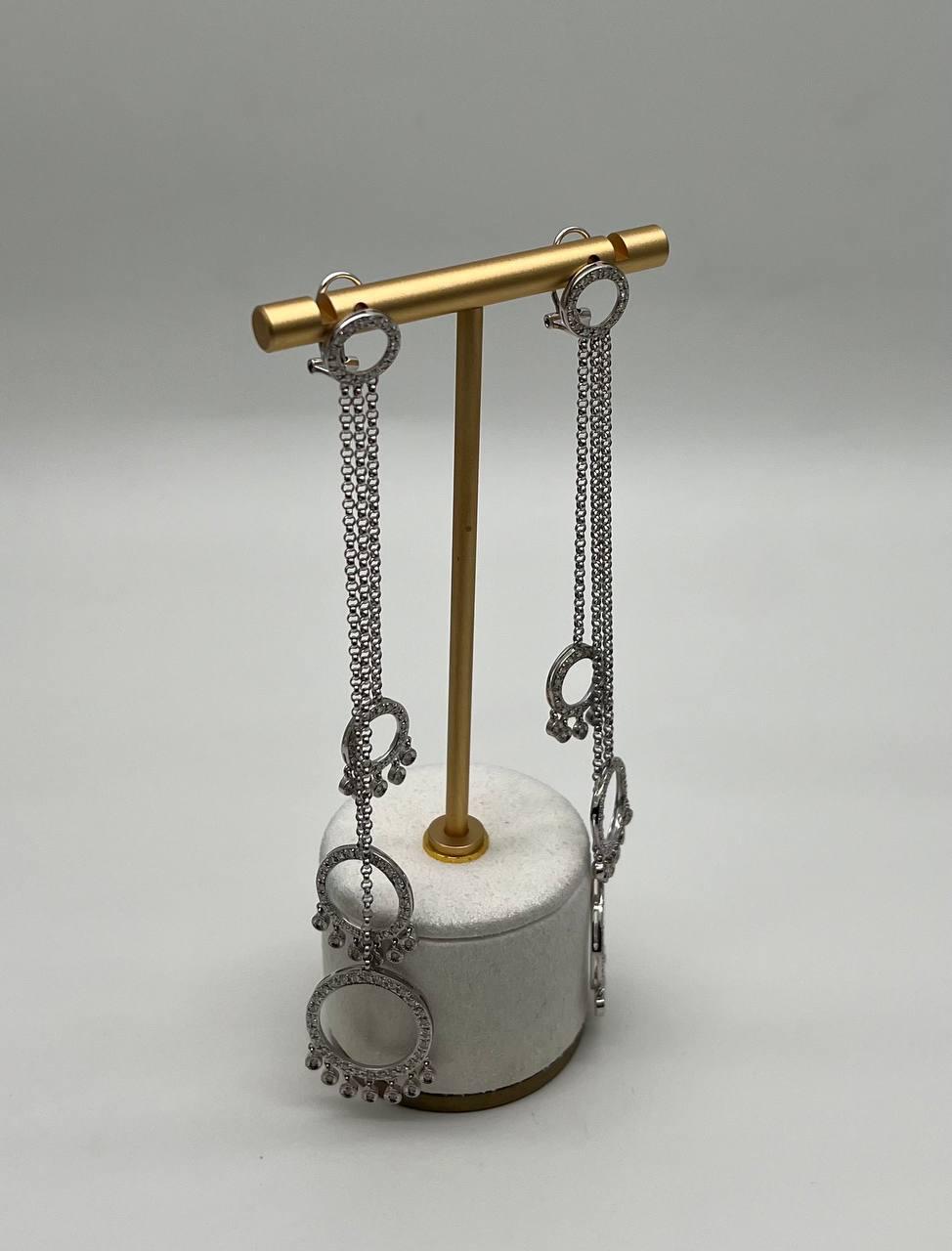 Diamond Circle Chandelier Drop Chain 14K White Gold Statement Drop Earrings