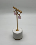 Cushion Shape Cab Pink Rose Quartz Diamond Accents 14K Yellow Gold Drop Earrings