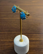 Teal Blue Round Turquoise Diamond Halo Swirl Design 14K Rose Gold Stud Earrings