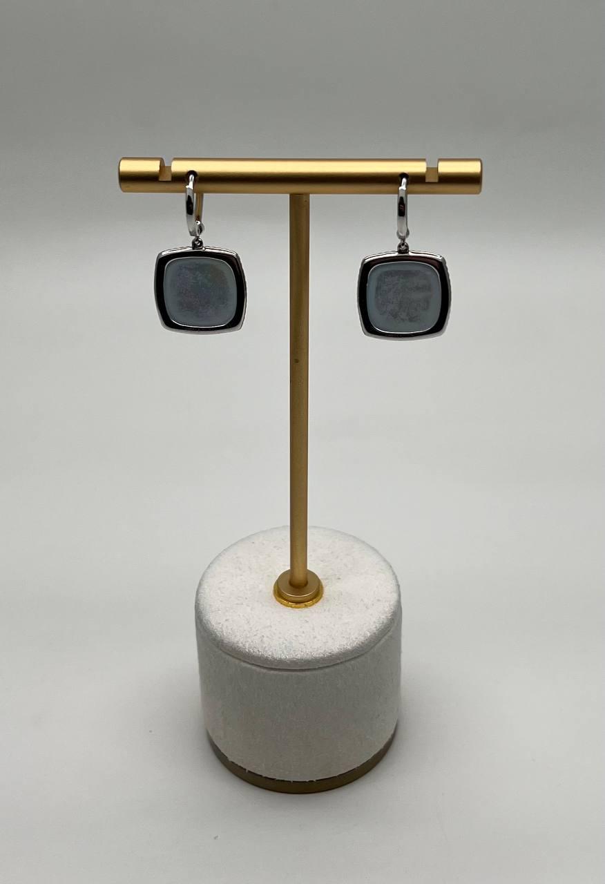 Cabochon Sugarloaf Blue Tourmaline Indicolite Diamond Halo White Gold Earrings