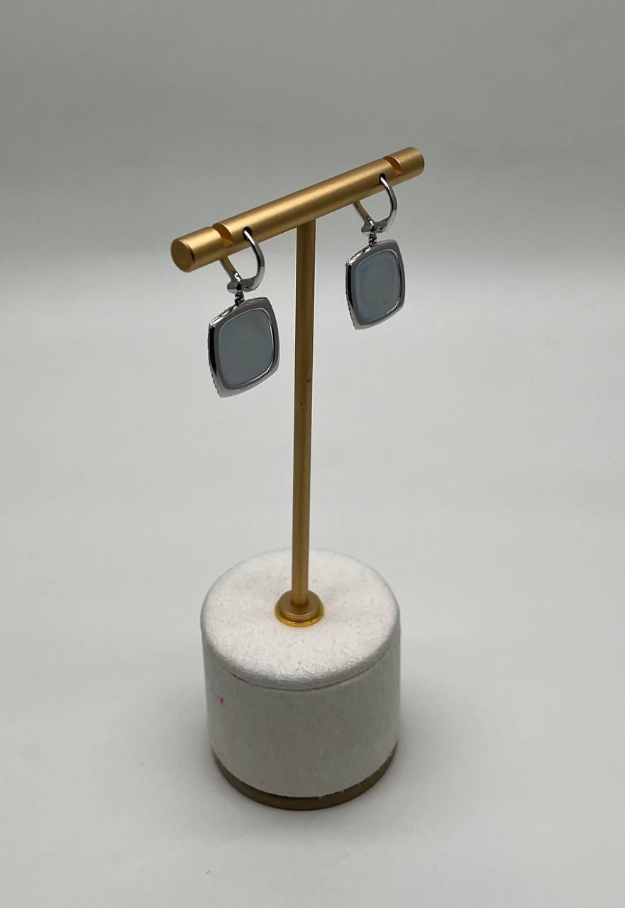 Cabochon Sugarloaf Blue Tourmaline Indicolite Diamond Halo White Gold Earrings