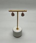 Dark Brown Smoky Quartz Diamond 14K Yellow Gold Cabochon Statement Earrings