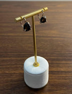 Dark Brown Smoky Quartz Diamond 14K Yellow Gold Cabochon Statement Earrings