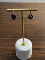 Dark Brown Smoky Quartz Diamond 14K Yellow Gold Cabochon Statement Earrings