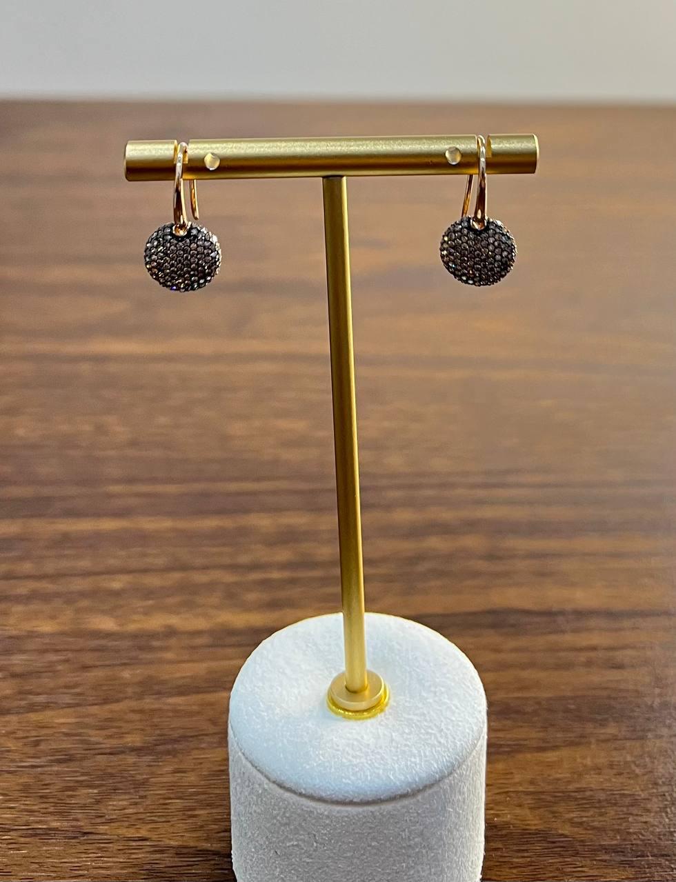 Brown Champagne Diamonds Pave Set Circles 14K Rose Gold Statement Earrings