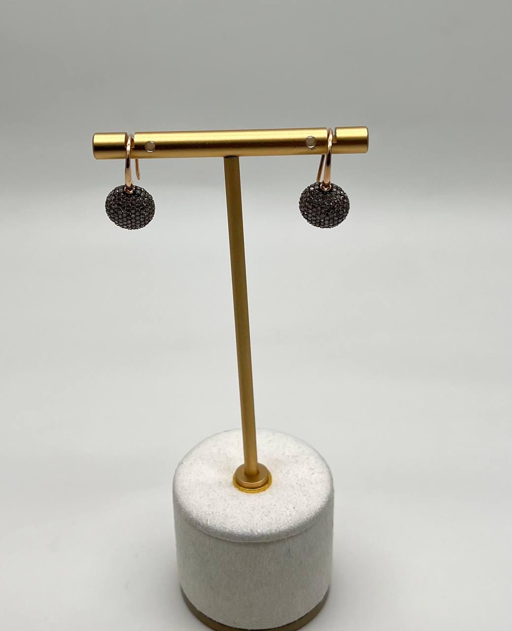 Brown Champagne Diamonds Pave Set Circles 14K Rose Gold Statement Earrings