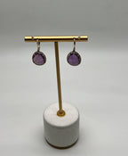 Oval Shape Purple Violet Amethyst Cabochons 14K Yellow Gold Diamonds Earrings