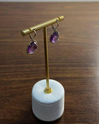 Oval Shape Purple Violet Amethyst Cabochons 14K Yellow Gold Diamonds Earrings