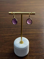 Oval Shape Purple Violet Amethyst Cabochons 14K Yellow Gold Diamonds Earrings