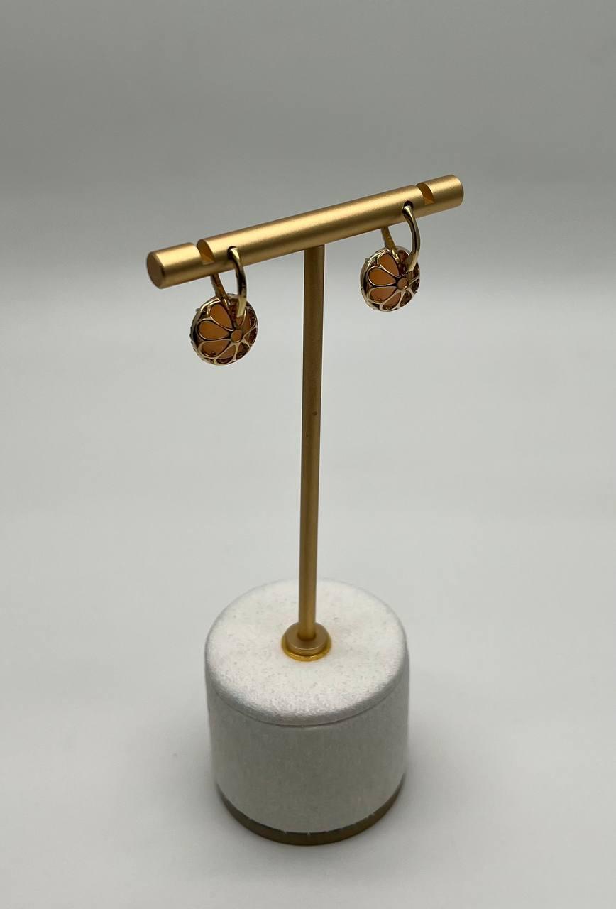 Peach Orange Moonstone Diamonds Halo 14K Yellow Gold Drop Earrings
