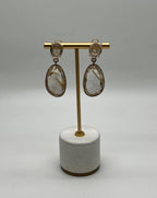 Free Shape Rutilated Rose Peach Quartz Diamond Halo 4K Gold Earrings