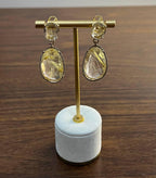 Free Shape Rutilated Rose Peach Quartz Diamond Halo 4K Gold Earrings