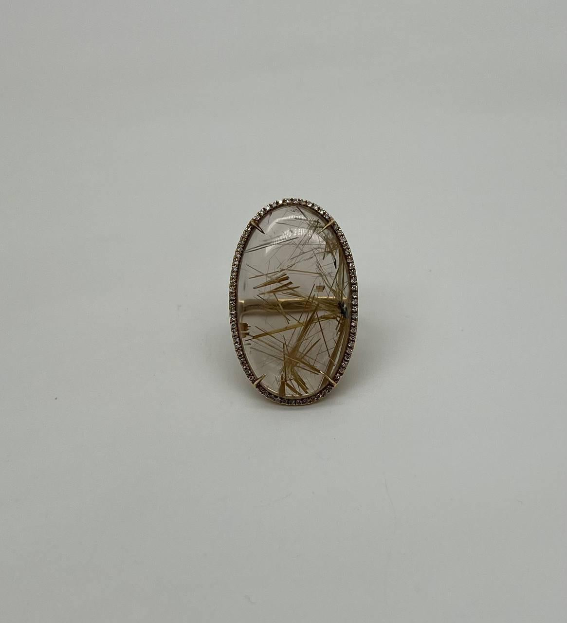 oval cabochon rutilated yellow orange quartz diamond halo 18k yellow gold ring