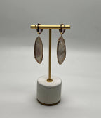 Pink Amethyst White Mother of Pearl White Diamonds Halo 14K Yellow Gold Earrings