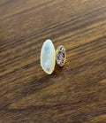 Pink Amethyst White Mother of Pearl White Diamonds Halo 14K Yellow Gold Ring