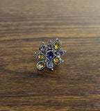 Violet Purple Amethyst Orange Citrine Diamonds Halo 14K Black Gold Flower Ring