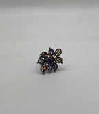 Violet Purple Amethyst Orange Citrine Diamonds Halo 14K Black Gold Flower Ring