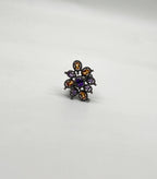 Violet Purple Amethyst Orange Citrine Diamonds Halo 14K Black Gold Flower Ring