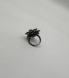 Violet Purple Amethyst Orange Citrine Diamonds Halo 14K Black Gold Flower Ring