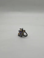 Violet Purple Amethyst Orange Citrine Diamonds Halo 14K Black Gold Flower Ring