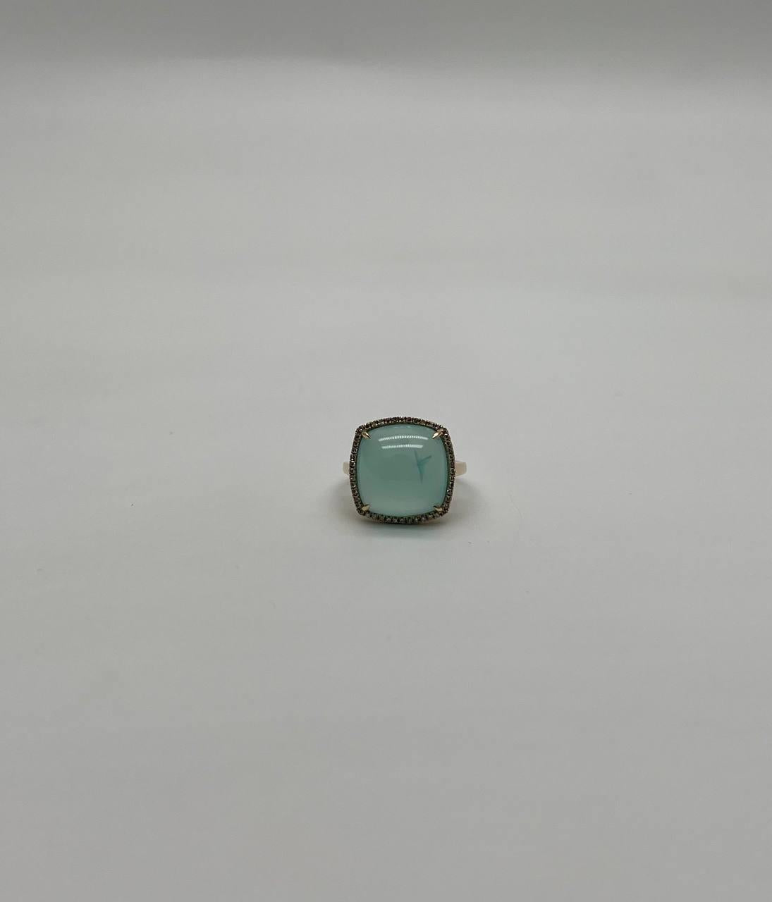 light green cushion shape amazonite diamond 14k yellow gold cocktail ring