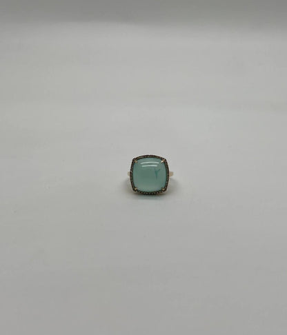 Light Green Cushion Shape Amazonite Diamond 14K Yellow Gold Cocktail Ring